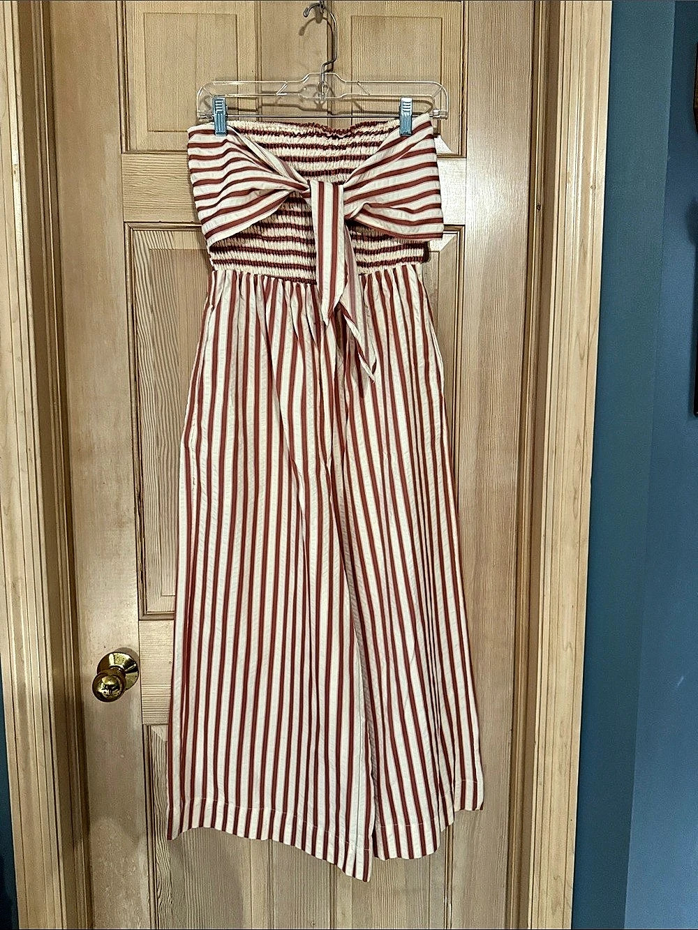 Red & White Striped Wide Leg Jumpsuit